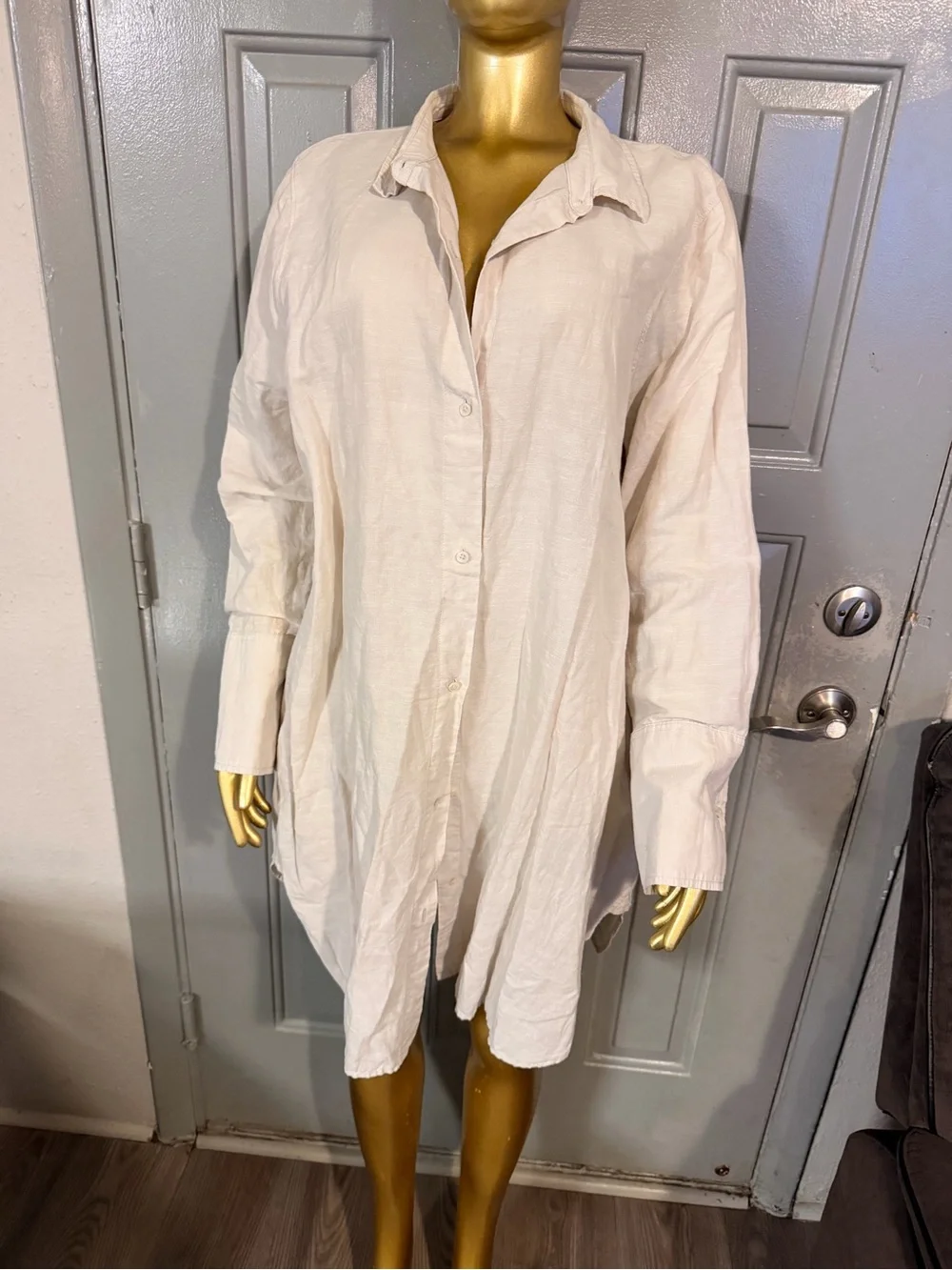 J. Crew White Linen Button-Front Swim Cover-Up Shirt